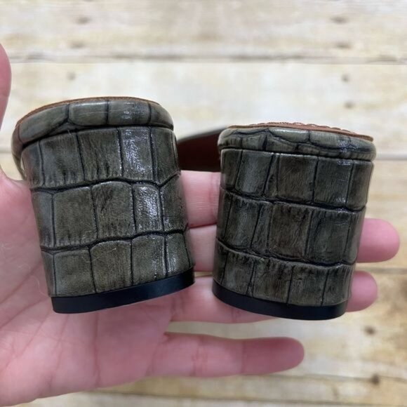 Martinez Croc-Embossed Mules in Olive - Picture 3 of 4